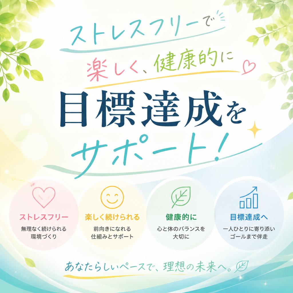 ストレスフリーで楽しく、健康的に目標達成をサポート！