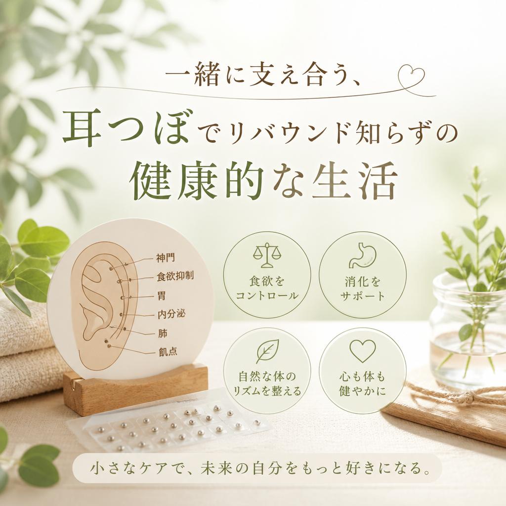 一緒に支え合う、耳つぼでリバウンド知らずの健康的な生活