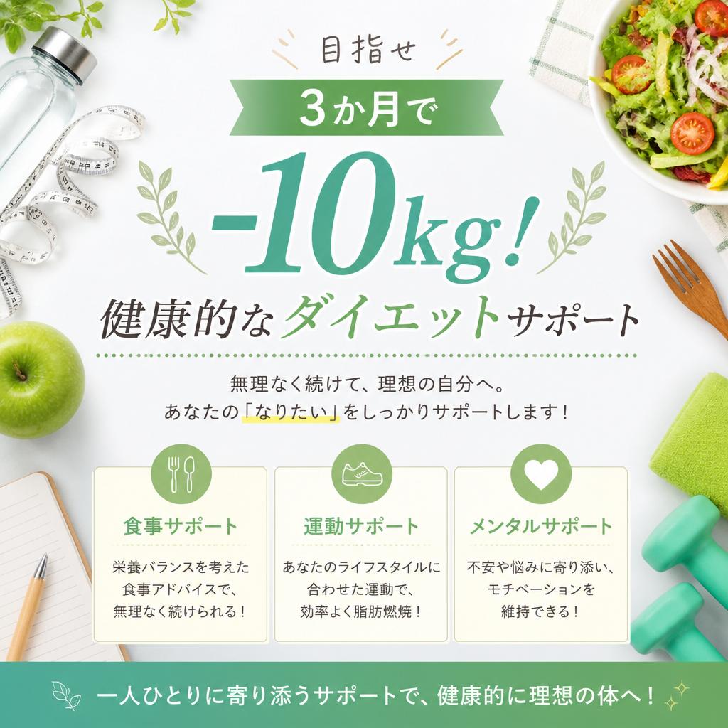 目指せ3か月で-10kg！健康的なダイエットサポート