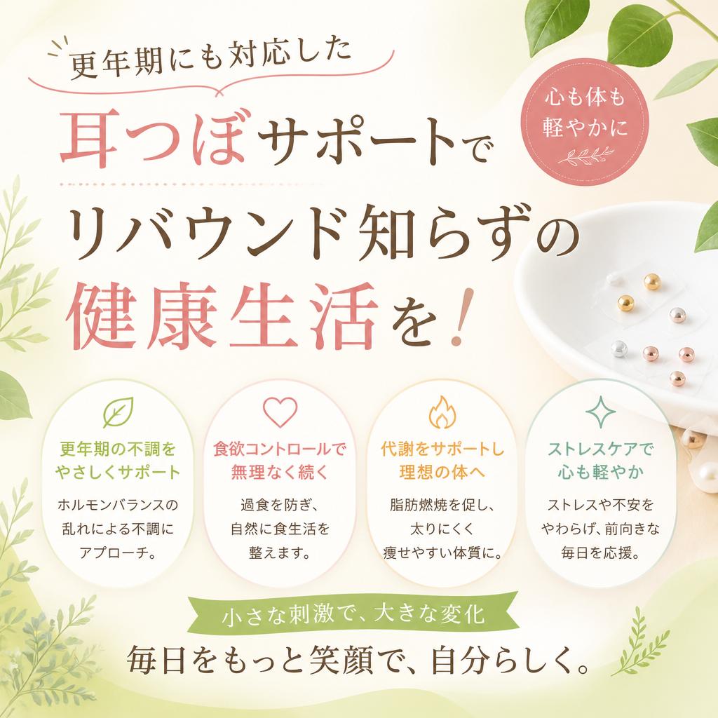 更年期にも対応した耳つぼサポートで、リバウンド知らずの健康生活を！