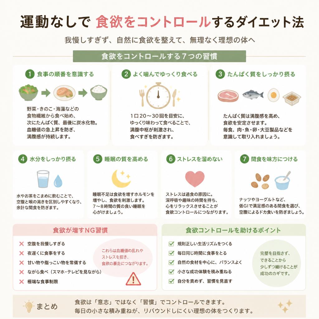 運動なしで食欲をコントロールするダイエット法