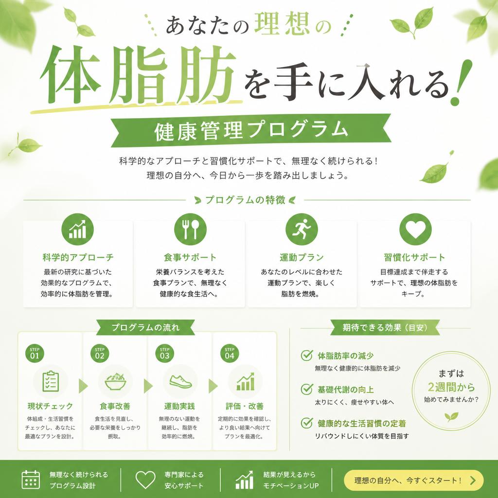あなたの理想の体脂肪を手に入れる！健康管理プログラム